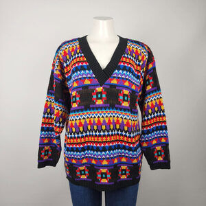 Vintage In Resource by Doris Skis Colorful V-Neck Sweater Size M